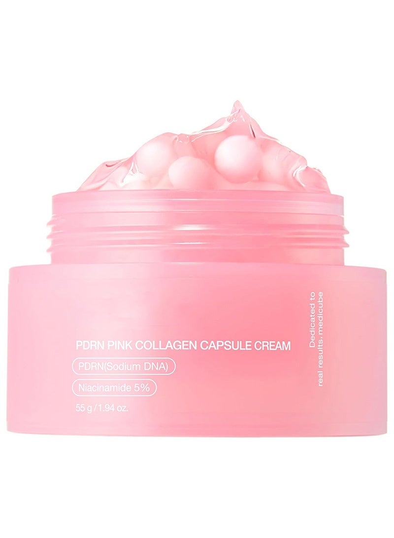 Salmon DNA PDRN Pink Collagen Capsule Cream, Face Moisturizer | Lightweight Moisturizing Cream | PDRN,Niacinamide for Uneven Skin Tone,Glow hydration | Korean Skin Care 1.94 oz - Image 1