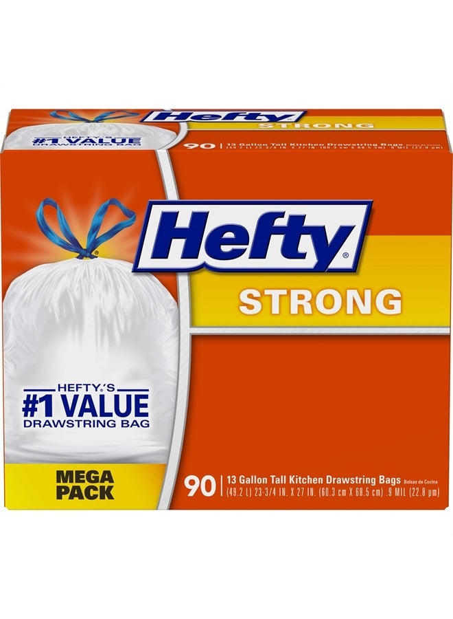 Hefty Strong Tall Kitchen Trash Bags, Unscented, 13 Gallon, 90 Count, White,Packaging may vary - Image 1