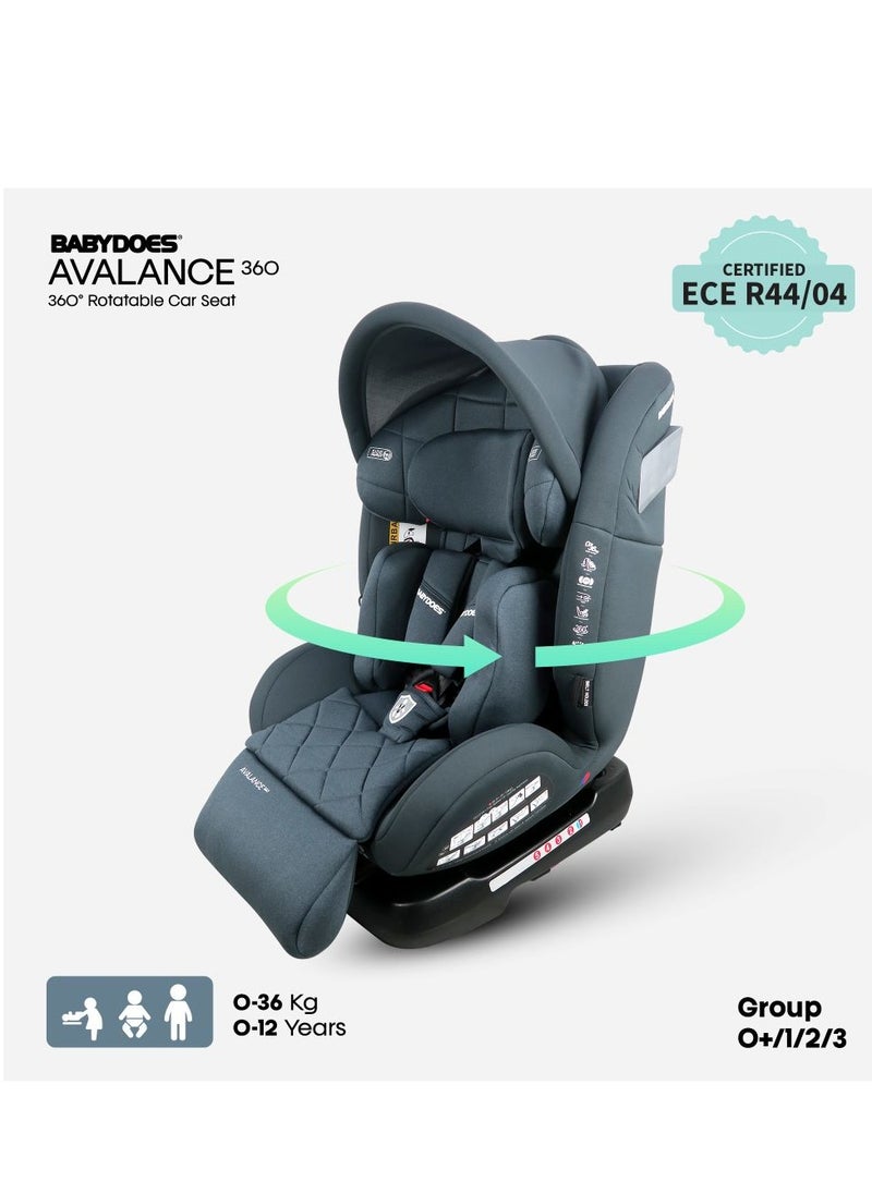 BABYDOES AVALANCE 360 - All-In-One Car Seat With 360° Rotation, 5-Point Safety Harness, Isofix And Top Tether, 0-12 Years (Up To 36 Kg) - Grey  - Image 1