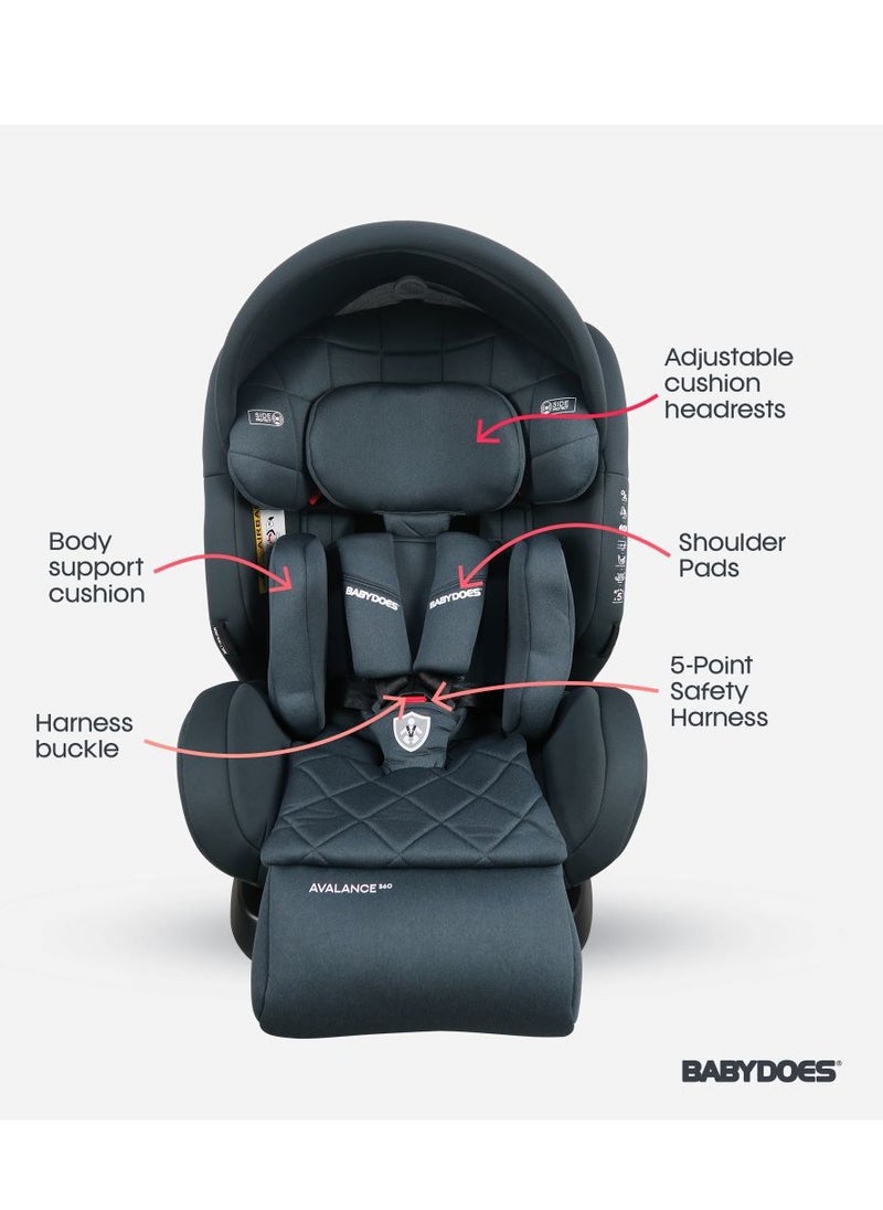 BABYDOES AVALANCE 360 - All-In-One Car Seat With 360° Rotation, 5-Point Safety Harness, Isofix And Top Tether, 0-12 Years (Up To 36 Kg) - Grey  - Image 3