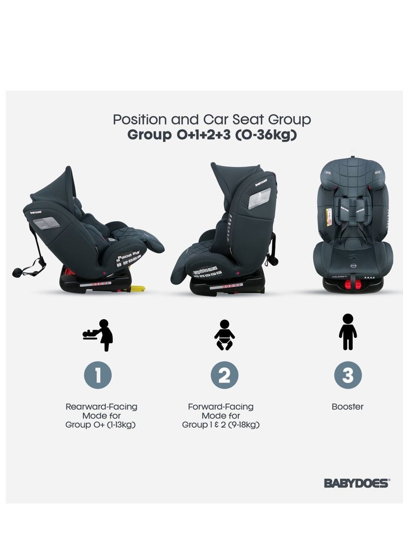 BABYDOES AVALANCE 360 - All-In-One Car Seat With 360° Rotation, 5-Point Safety Harness, Isofix And Top Tether, 0-12 Years (Up To 36 Kg) - Grey  - Image 5