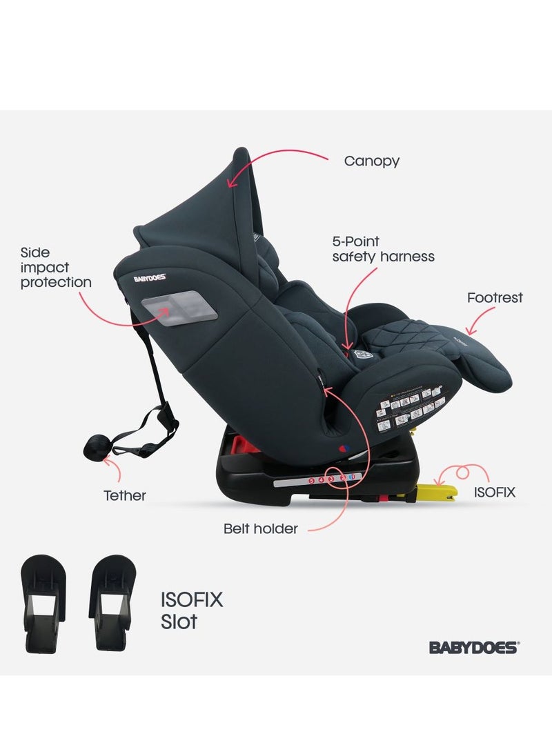 BABYDOES AVALANCE 360 - All-In-One Car Seat With 360° Rotation, 5-Point Safety Harness, Isofix And Top Tether, 0-12 Years (Up To 36 Kg) - Grey  - Image 2