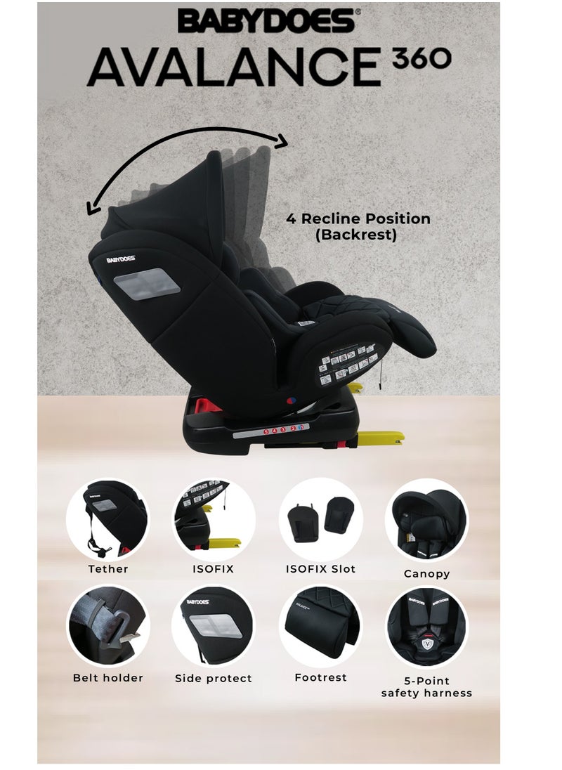 BABYDOES - AVALANCE 360 - All-In-One Car Seat With 360° Rotation, 5-Point Safety Harness, Isofix And Top Tether, 0-12 Years (Up To 36 Kg) - Grey - Image 1