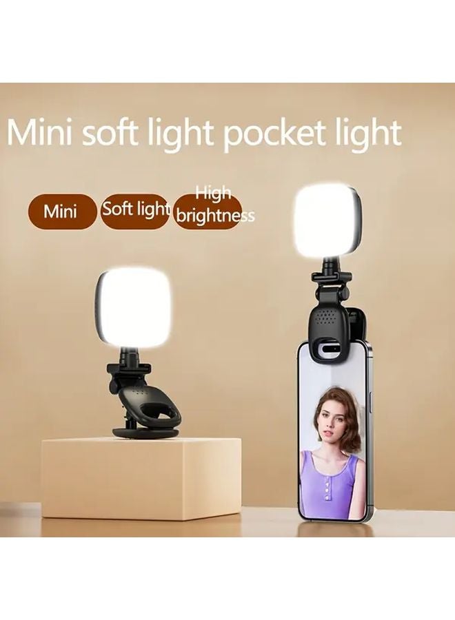 Portable LED Light Mini USB Rechargeable Phone Clamp Beauty Ring Light For Selfie Live Streaming D5 Black - Image 1