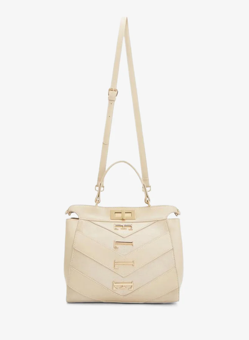 Elle Women Chevron Suede Tote Bag With Detachable Strap