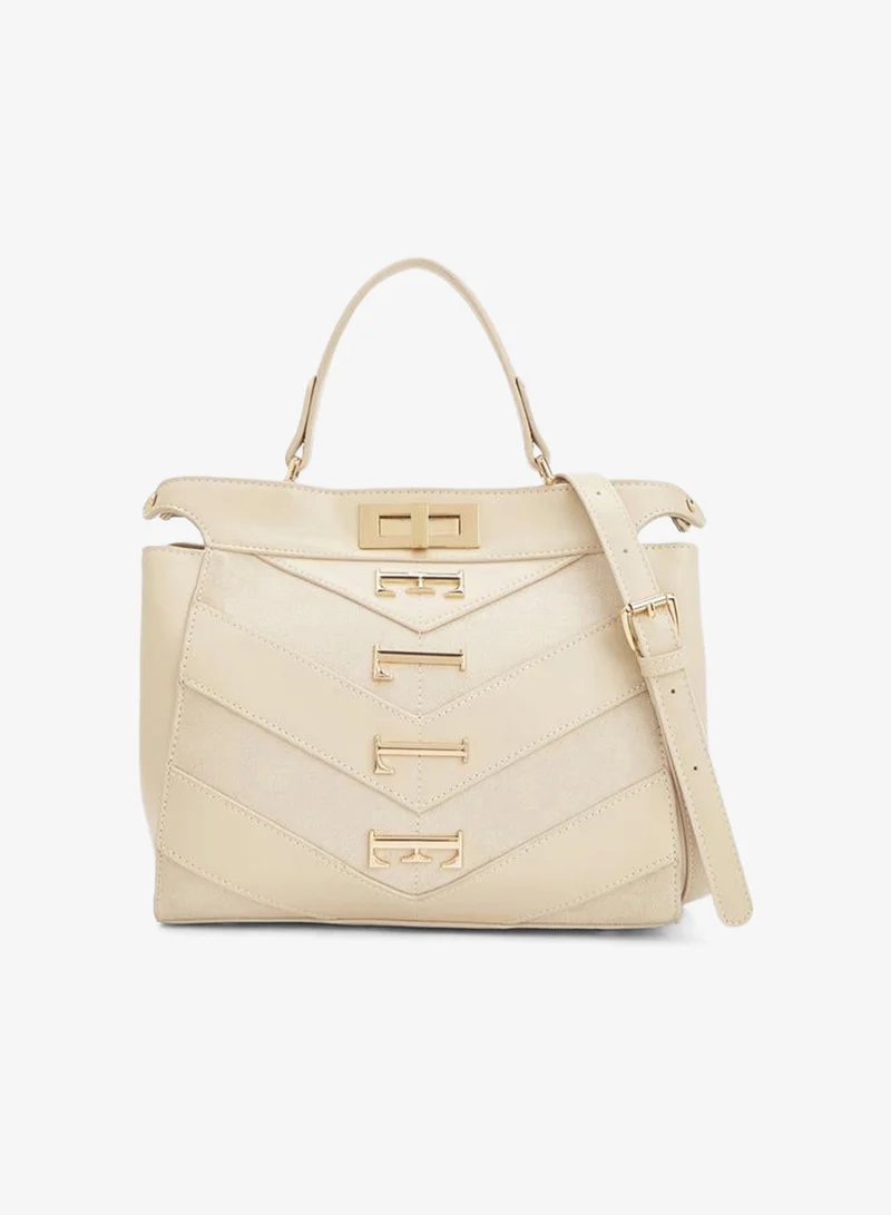 Elle Women Chevron Suede Tote Bag With Detachable Strap