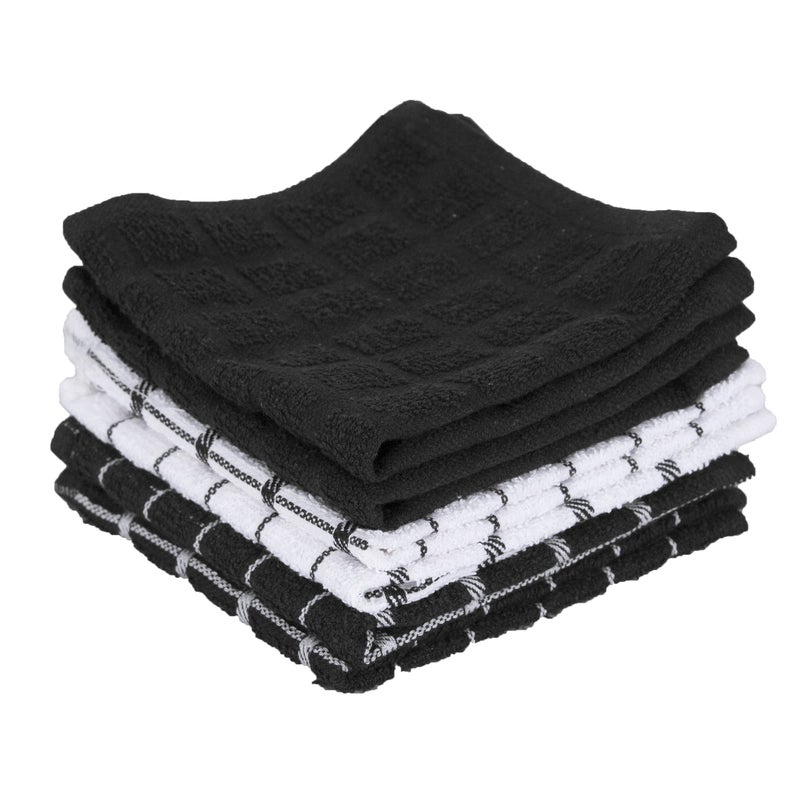 Ritz Premium 100 Cotton Terry Check Kitchen Dish Cloths  Highly Absorbent Super Soft LongLasting 12x12 6Pack Black