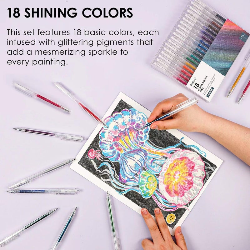 Grabie glitter gel pens 18 Colors,Metallic Vibrant Sparkle gel pens for coloring,Retractable Sparkle glitter markers,glitter pens for adults,colored gel pens for Adult Coloring Books and Drawing - Image 3
