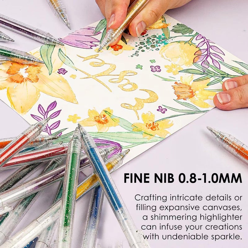 Grabie glitter gel pens 18 Colors,Metallic Vibrant Sparkle gel pens for coloring,Retractable Sparkle glitter markers,glitter pens for adults,colored gel pens for Adult Coloring Books and Drawing - Image 4