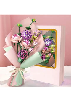 SYOSI Rose Flower Bouquet Building Kit, Unique Artificial Flowers with LED Light&Wrapping Paper and Card, DIY Creative Flower Bouquet Set- Ideal Gifts for Adult Girl Kids Birthday (413 Pieces)  - Image 1