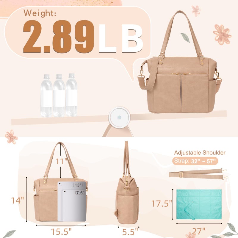 MOMINSIDE حقيبة ظهر للحفاضات من Mominside مصنوعة من الجلد مع 14 جيبًا وحقيبة أطفال قابلة للتحويل للأولاد والبنات ووسادة تغيير سجل الأطفال كبيرة 4 جيوب معزولة (جملي) - Image 5