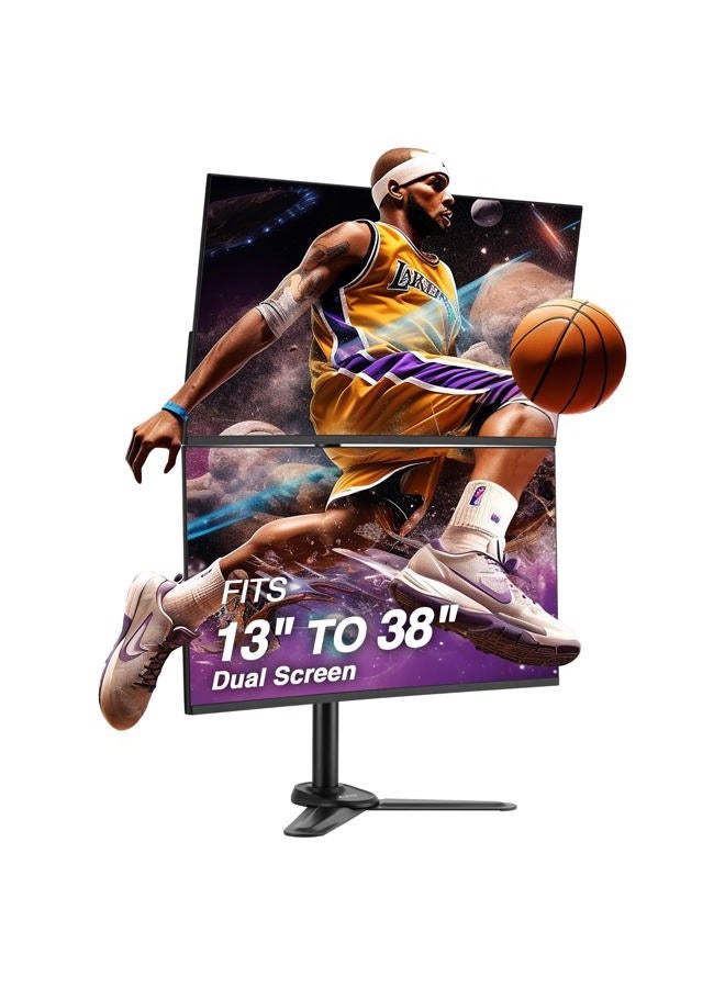 AVLT 38" Vertical Ultrawide Monitor Mount Stand Two Stacked 26.5 lbs Screens on Heavy-Duty Pole Save Workspace with Fine-Tune Height Tilt Swivel Rotate Adjustment Free Standing Sturdy Base - Image 1