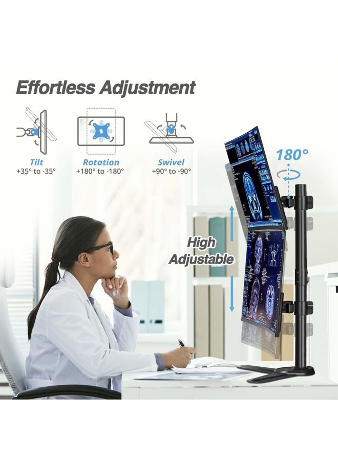 AVLT 38" Vertical Ultrawide Monitor Mount Stand Two Stacked 26.5 lbs Screens on Heavy-Duty Pole Save Workspace with Fine-Tune Height Tilt Swivel Rotate Adjustment Free Standing Sturdy Base - Image 3