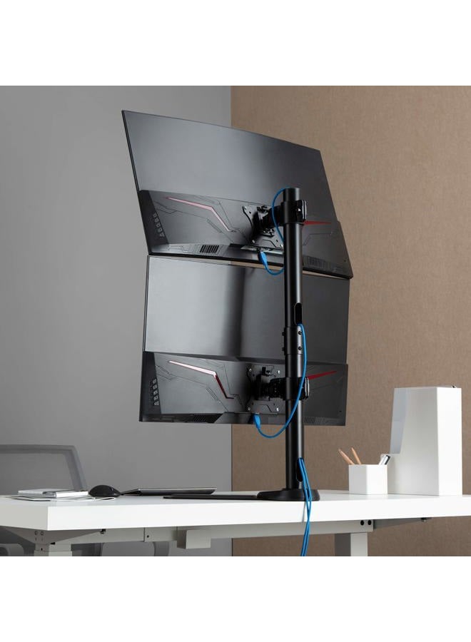 AVLT 38" Vertical Ultrawide Monitor Mount Stand Two Stacked 26.5 lbs Screens on Heavy-Duty Pole Save Workspace with Fine-Tune Height Tilt Swivel Rotate Adjustment Free Standing Sturdy Base - Image 5