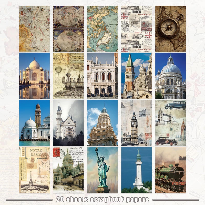 Bomichi Travel Sticker Book, 32 Sheets 377 Pcs Vintage Aesthetics Stickers & 20 Sheets Washi Paper for Journaling Scrapbooking Bullet Journals Planners Letter Card Making - Image 2