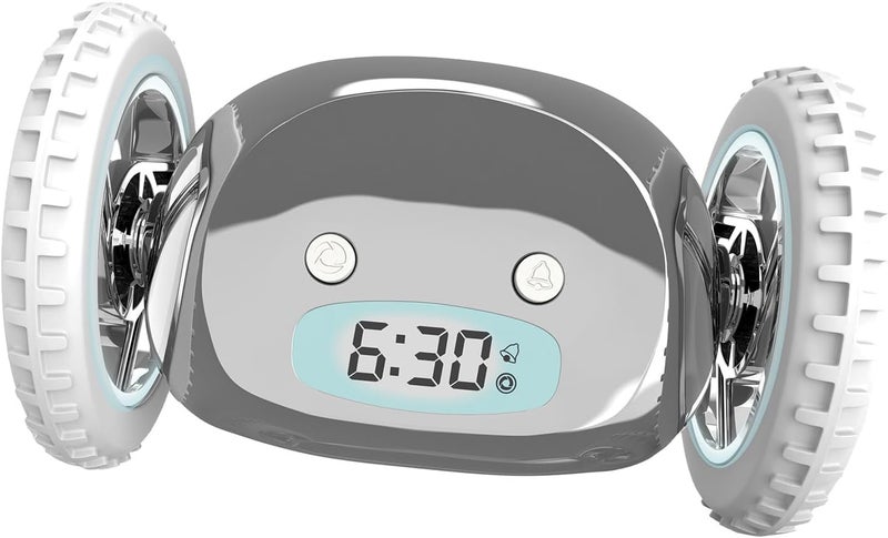 Clocky Alarm Clock on Wheels (Original) | Loudest for Heavy Sleeper (Adult or Kid Bed-Room Robot Clockie) Funny, Rolling, Run-away, Moving, Jumping (Chrome) - Image 1