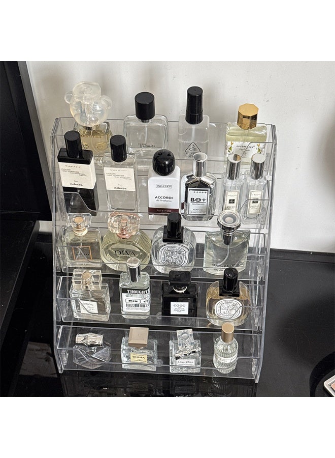 هاي هيلوك الرف العمودي ذو 5 طبقات مصنوع من الأكريليك الشفاف، يُستخدم لتخزين طلاء الأظافر، والعطور، والزيوت الأساسية، والنظارات الشمسية، ومستحضرات التجميل. - Image 1