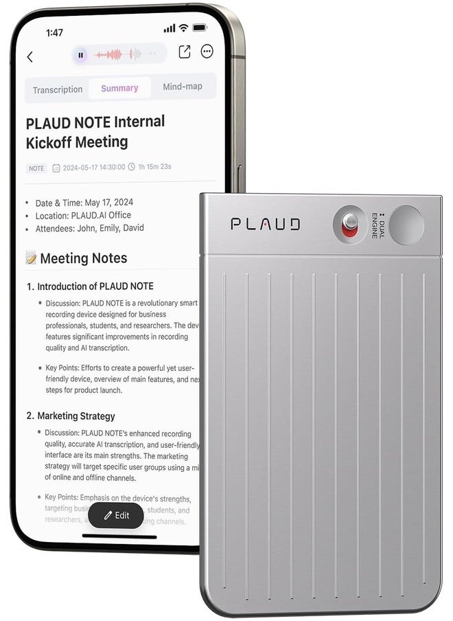 PLAUD PLAUD Note Smart AI Voice Recorder with Magnetic Case Silver  - Image 2