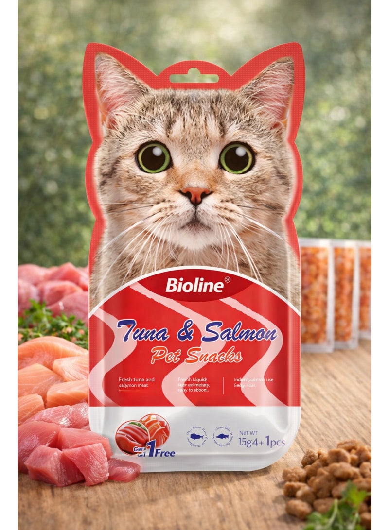 Tuna and Salmon Creamy Liquid Cat Treats 75g (5 Sticks) – Gourmet Lickable Puree Snacks, High-Protein Omega-3 Rich Treats for Healthy Skin and Coat