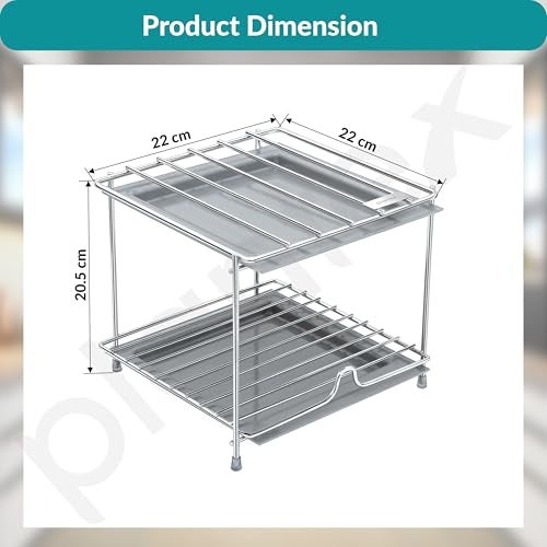 Plantex Matka Stand/Stainless Steel 2-Tier Matka Stand for Kitchen/Square Water Pot with Tray - 8 X 7.5 inch (Chrome), Free Standing, Tiered Shelf - Image 3