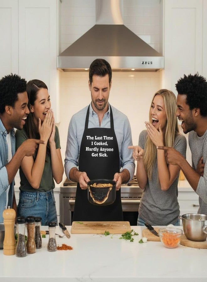 CoolAprons Funny Cooking Apron – Last Time I Cooked Hardly Anyone Got Sick – Black Chef Apron for Men & Women, BBQ, Kitchen, Grill Gift - Image 2