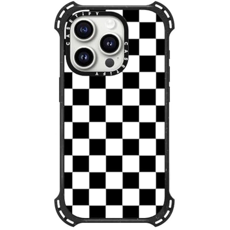 Casetify Bounce iPhone 15 Pro Case 【6X Military Grade Drop Tested / 21.3ft Drop Protection/Compatible with Magsafe】 - Black White Check Checkerboard - Triple Black - Image 3