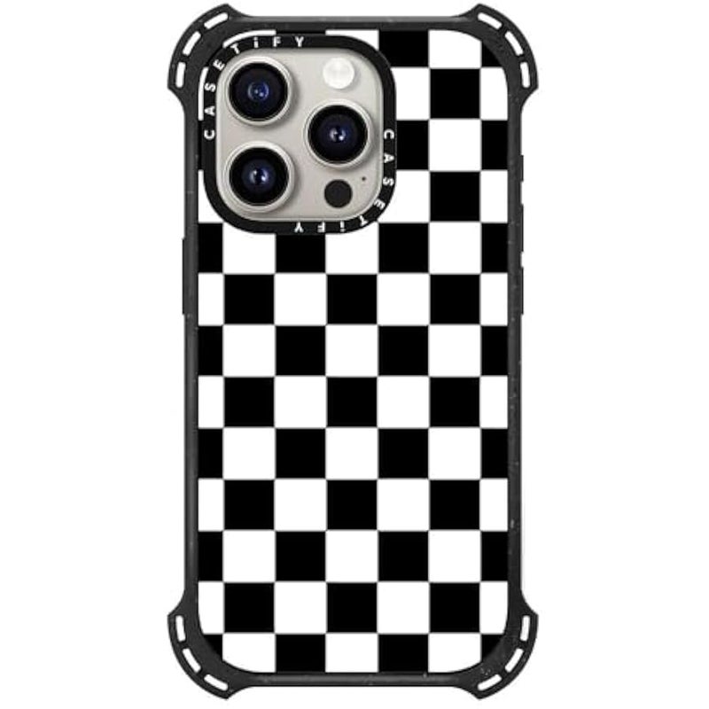Casetify Bounce iPhone 15 Pro Case 【6X Military Grade Drop Tested / 21.3ft Drop Protection/Compatible with Magsafe】 - Black White Check Checkerboard - Triple Black - Image 1