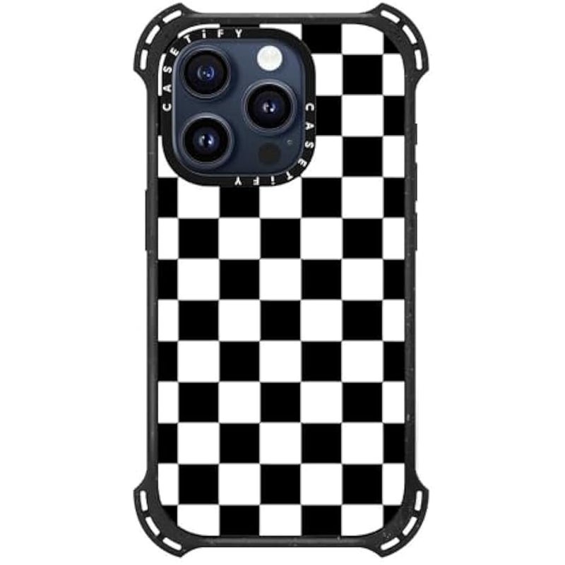 Casetify Bounce iPhone 15 Pro Case 【6X Military Grade Drop Tested / 21.3ft Drop Protection/Compatible with Magsafe】 - Black White Check Checkerboard - Triple Black - Image 2