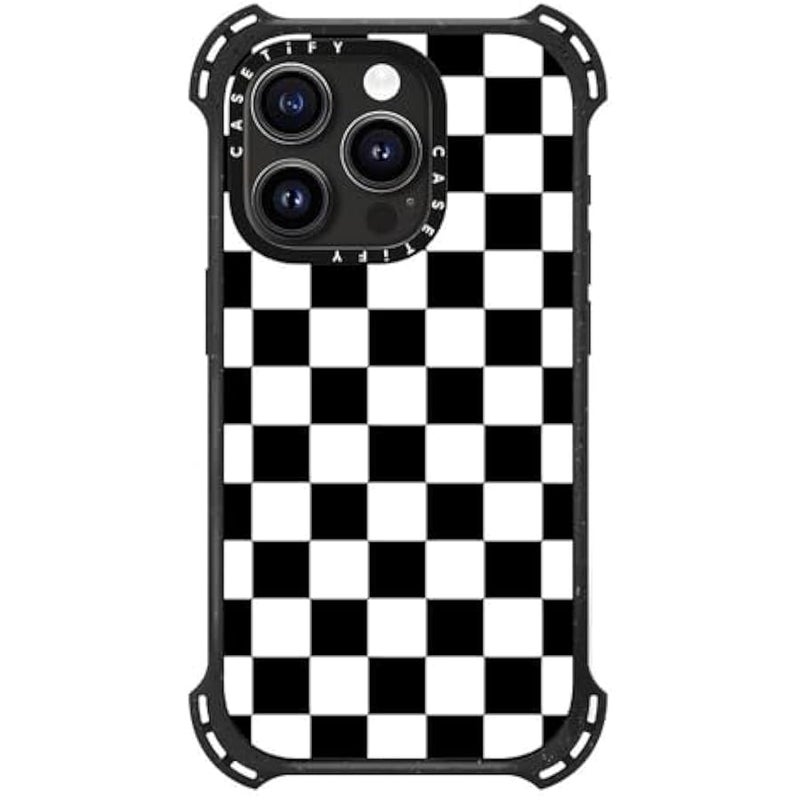 Casetify Bounce iPhone 15 Pro Case 【6X Military Grade Drop Tested / 21.3ft Drop Protection/Compatible with Magsafe】 - Black White Check Checkerboard - Triple Black - Image 4