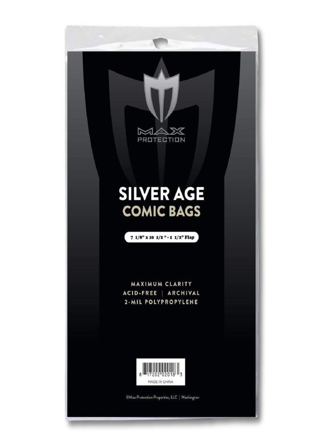 Max Protection Premium Silver Age Comic Book Bags - Archival Safe Comic Book Storage - Crystal Clear 2 mil Polypropylene - 7 1/8 x 10 1/2 with 1 1/2 inch Flap (100 Bags) - Image 1