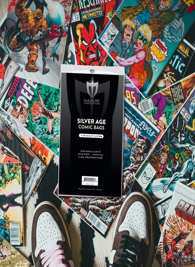Max Protection Premium Silver Age Comic Book Bags - Archival Safe Comic Book Storage - Crystal Clear 2 mil Polypropylene - 7 1/8 x 10 1/2 with 1 1/2 inch Flap (100 Bags) - Image 5