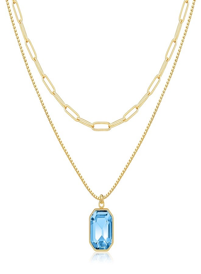 JIAOGE Birthstone Necklace for Women - Aquamarine Necklace for Girls Gifts March Birthstone Jewelry Layered Gold Necklaces for Women Aquamarine Jewelry Blue Necklaces March Birthday Gifts for Women - Image 1