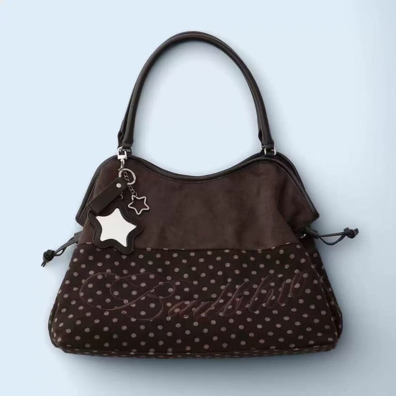 Badblue Embroidered Leopard Star Polka Dot Shoulder Tote - Image 5
