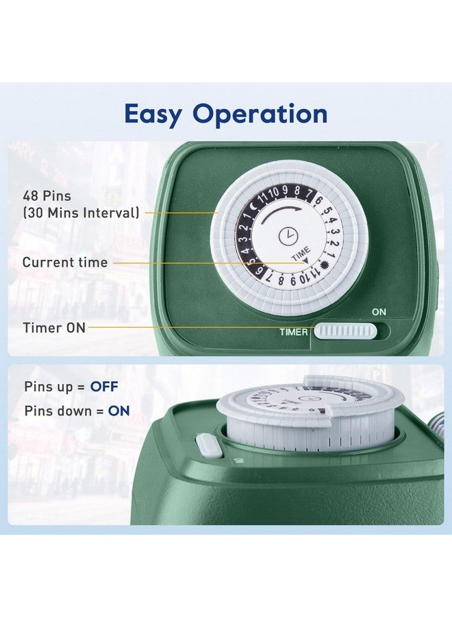 برايتاون مؤقت حائط خارجي مقاوم للماء، مؤقت كهربائي ميكانيكي لمدة 24 ساعة مع 6 منافذ (3 قابلة للدوران 180 درجة)، سلك تمديد بطول 6 أقدام، مؤقت حائط الفناء لأضواء عيد الميلاد الخارجية، شديد التحمل، معتمد من UL - Image 1