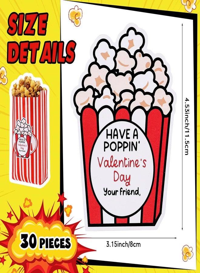 Kolldenn 30 Set Valentines Gifts Stickers Paper Popcorn Bags Set Popcorn Valentine‘s Day Party Favor Bags Funny Popcorn Wrapping Stickers for Women Men - Image 2