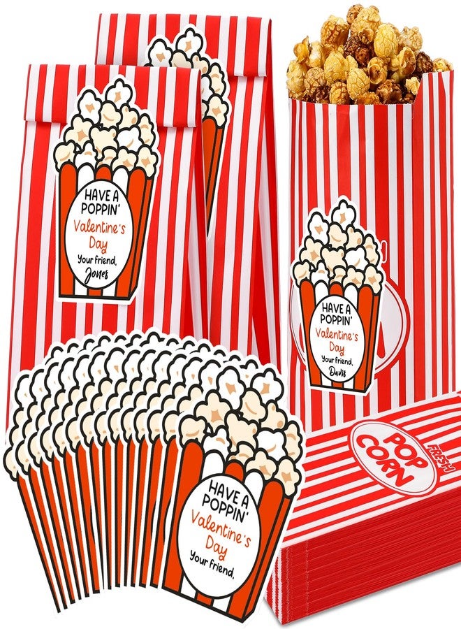 Kolldenn 30 Set Valentines Gifts Stickers Paper Popcorn Bags Set Popcorn Valentine‘s Day Party Favor Bags Funny Popcorn Wrapping Stickers for Women Men - Image 1