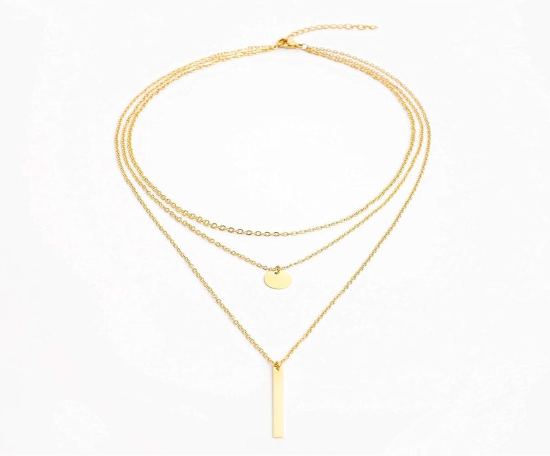 LETTARIUS Disc Bar Pendant Layering Necklace Stainless Steel Layered Chain Choker - Image 4