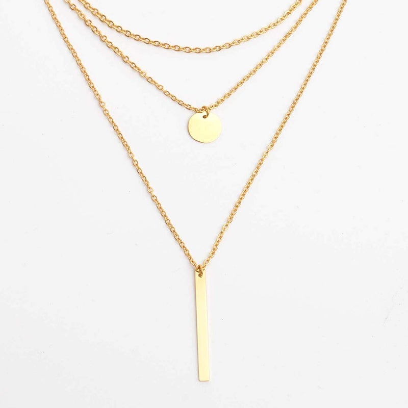 LETTARIUS Disc Bar Pendant Layering Necklace Stainless Steel Layered Chain Choker - Image 5