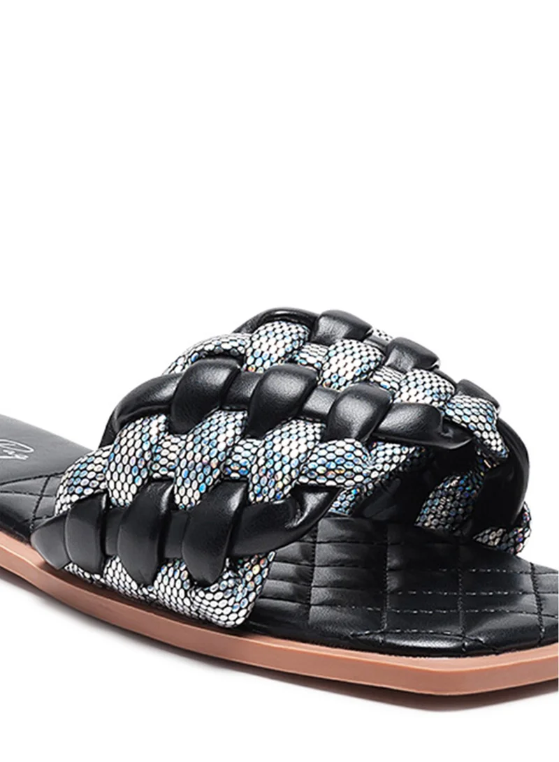 London Rag Metallic Woven Strap Flats in Black
