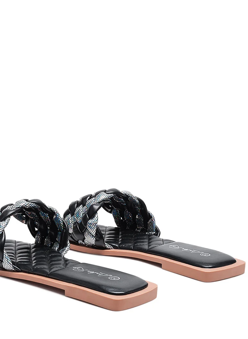 London Rag Metallic Woven Strap Flats in Black