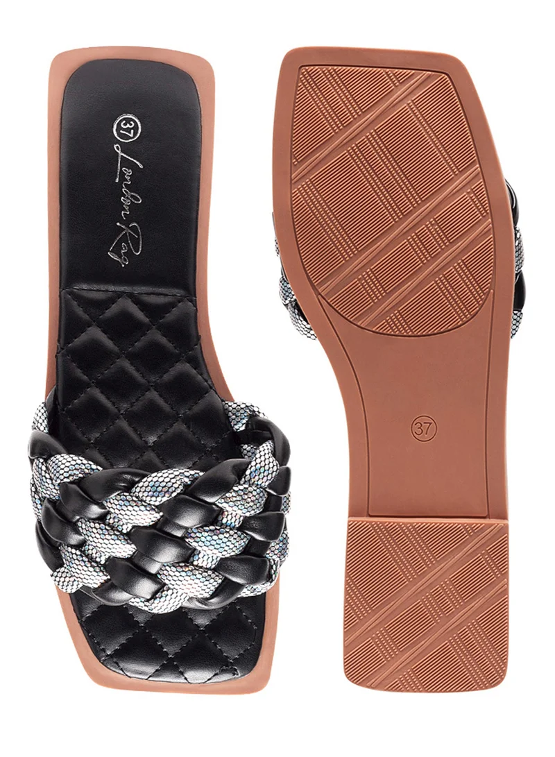 London Rag Metallic Woven Strap Flats in Black