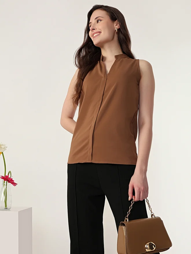 Mish Brown Sleeveless Top