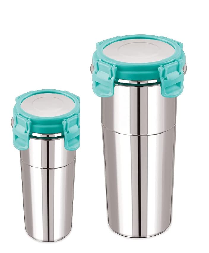 HS ENTERPRISE Click and Seal Lock Fusion Tumbler Stainless Steel Storage Air Tight Container - Pack of 2 (400 ML & 600 ML) Fusion Bottle (Multi Color) (2 in 1 Fusion (Steel)) - Image 2