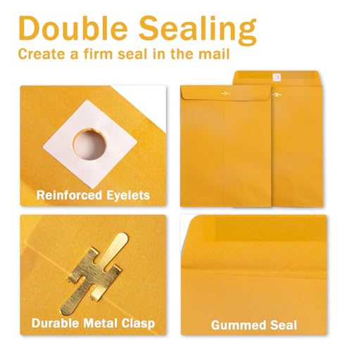 Goefun 20 Pack Clasp Envelopes 9 x 12, 100 GSM Heavy Paper, Goefun Large Yellow Manilla Envelopes 9 x 12 with Clasp Closure and Gummed Seal - Image 2