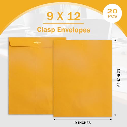 Goefun 20 Pack Clasp Envelopes 9 x 12, 100 GSM Heavy Paper, Goefun Large Yellow Manilla Envelopes 9 x 12 with Clasp Closure and Gummed Seal - Image 3