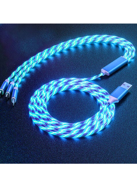 Multi USB Cable 3 in 1, Blue Led Flowing Charging Cable Shining, Glow in The Dark USB Car Charger Cable, Visible Light Up Led Charger, for iOS Phone Android USB Type C Cable (1.2m)