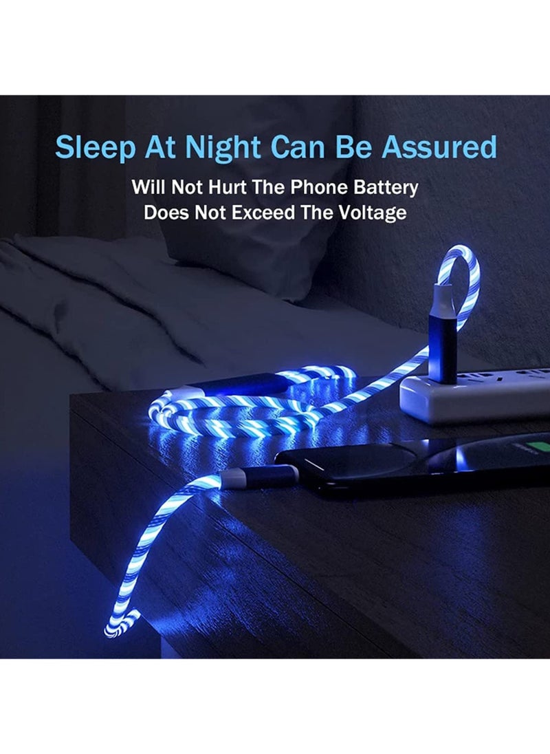 erorex - Multi USB Cable 3 in 1, Blue Led Flowing Charging Cable Shining, Glow in The Dark USB Car Charger Cable, Visible Light Up Led Charger, for iOS Phone Android USB Type C Cable (1.2m) - Image 1