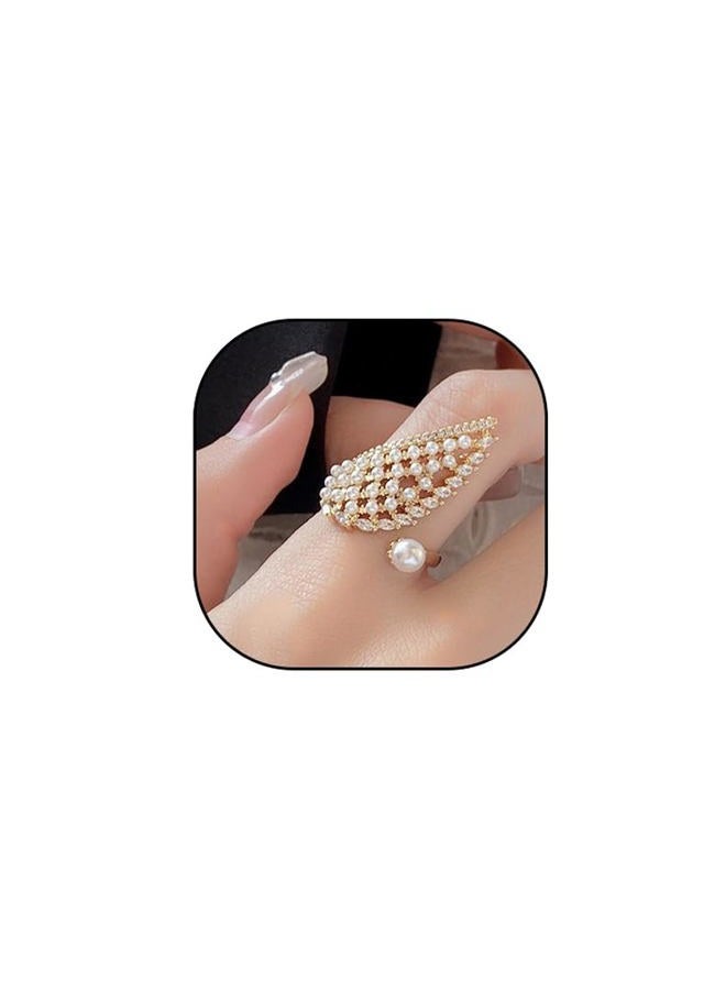 CSIYANJRY99 Vintage Pearl Ring Stacking Promise Pearl Rings Adjustable Open Finger Ring Trendy Personality Statement Jewelry for Women, Adjustable, Metal, No Gemstone - Image 1