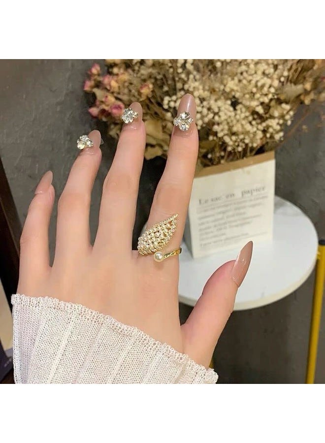 CSIYANJRY99 Vintage Pearl Ring Stacking Promise Pearl Rings Adjustable Open Finger Ring Trendy Personality Statement Jewelry for Women, Adjustable, Metal, No Gemstone - Image 4