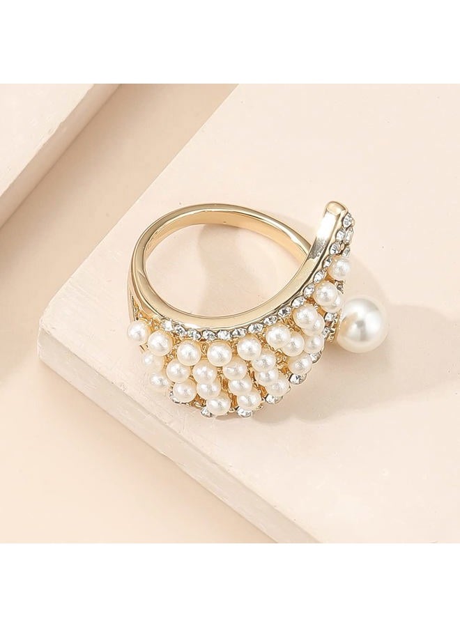 CSIYANJRY99 Vintage Pearl Ring Stacking Promise Pearl Rings Adjustable Open Finger Ring Trendy Personality Statement Jewelry for Women, Adjustable, Metal, No Gemstone - Image 5